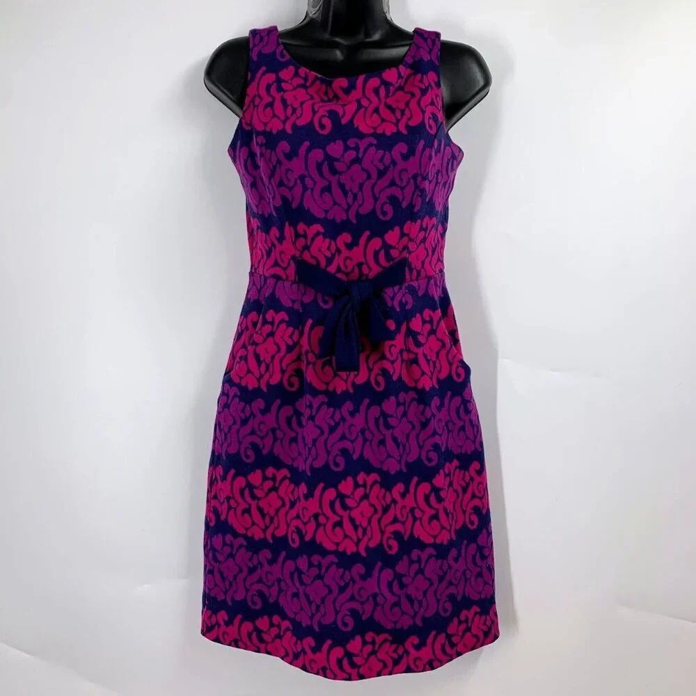 Lilly Pulitzer Evie True Navy Follow The Leader Ponte Jacquard Sheath Dress SZ S